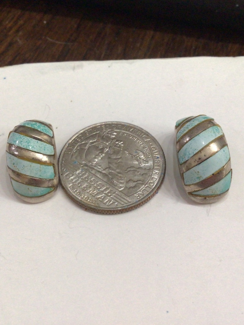 Sterling silver southwestern hoop earrings. Cannot read the hallmark.